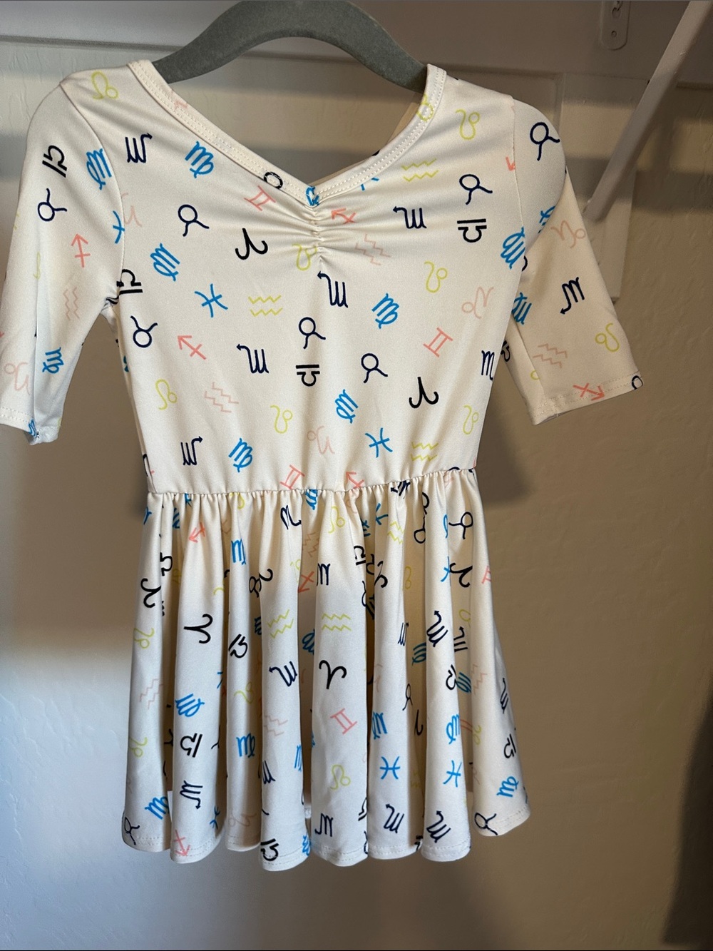 Dot Dot Smile White Skater Dress with Multicolor Zodiac Print